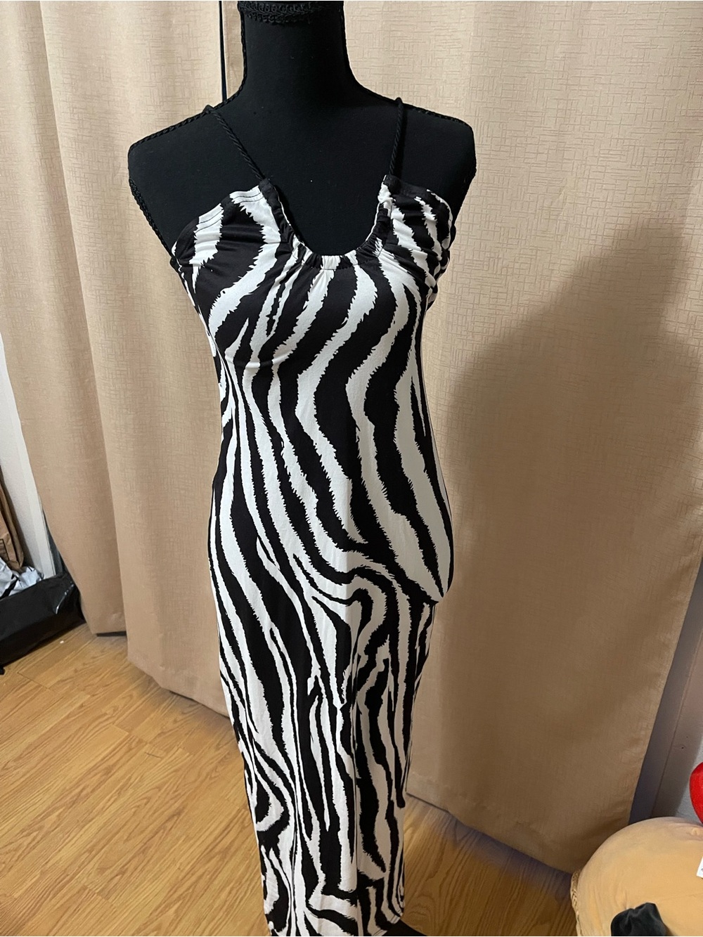 Black & White Zebra Slip Dress with Spaghetti Straps